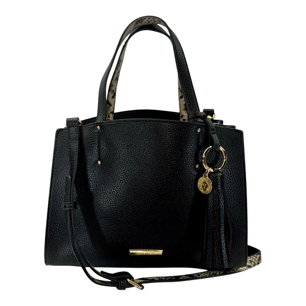 Anne Klein Satchel Snake-print Convertible Strap Black Faux Leather Small Bag